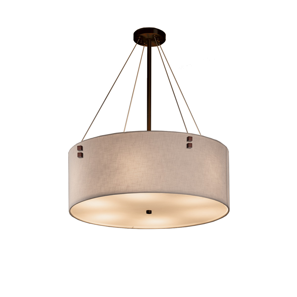 Justice Design FAB-9532-WHTE-DBRZ-F1-LED6-4200 Textile 6 Light 24 inch Dark Bronze Pendant Ceiling Light in 4200 Lm LED, Pair of Cylinders, White