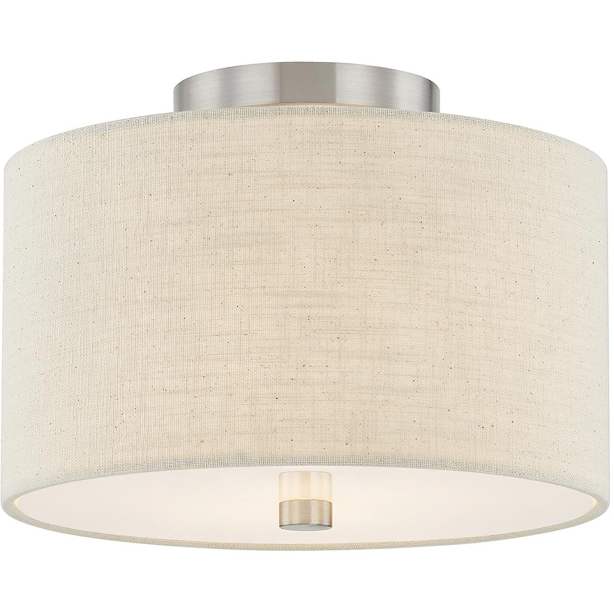 Justice Design FAB-9760-CREM-NCKL Textile Collection 2 Light 11 inch Brushed Nickel Semi Flush Ceiling Light in Cream (CandleAria), Classic Family