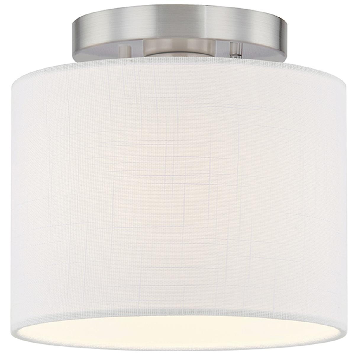 Justice Design FAB-9769-WHTE-NCKL Textile Collection 1 Light 8 inch Brushed Nickel Semi Flush Ceiling Light in White, Classic Family