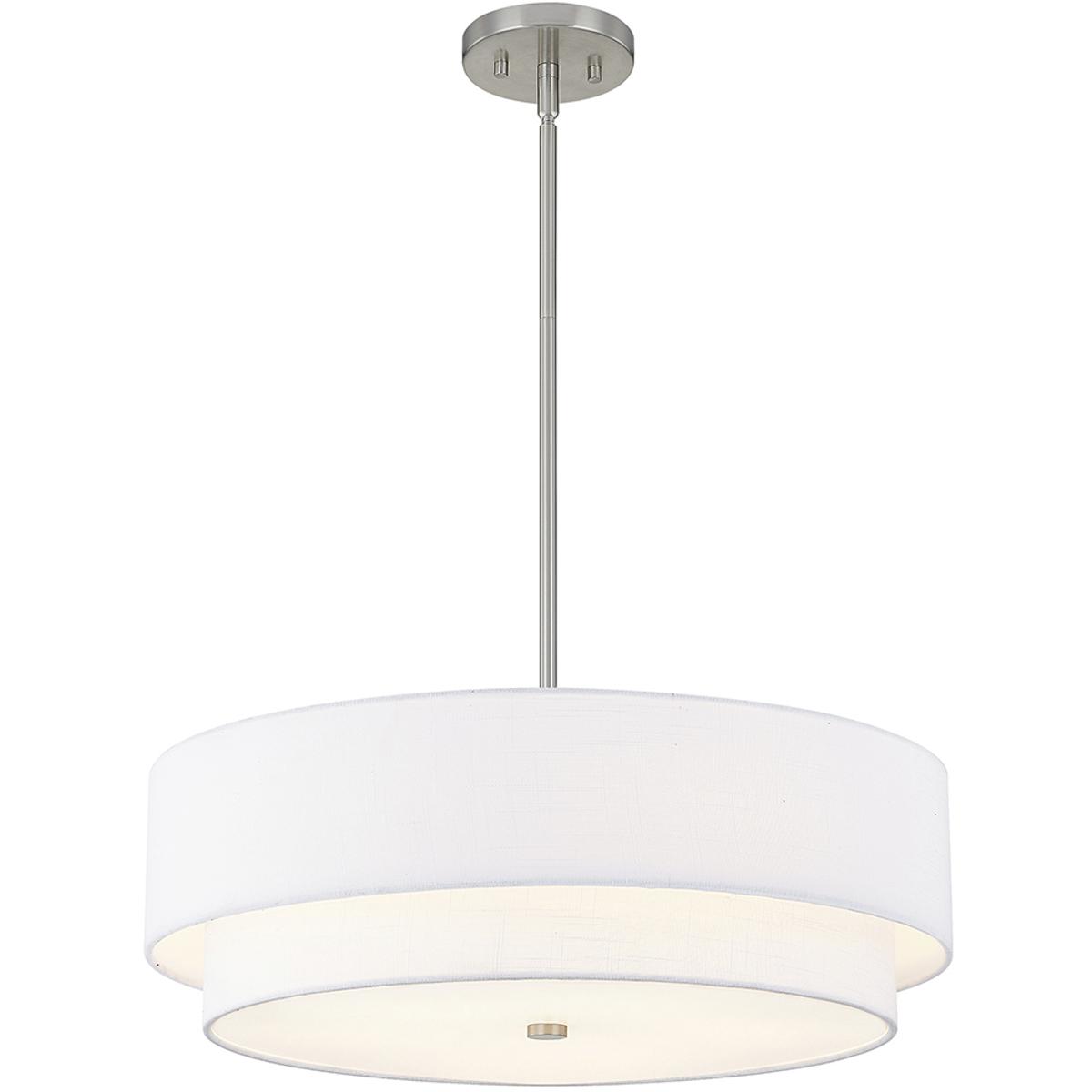Justice Design FAB-9776-WHTE-NCKL Textile Collection 5 Light 22 inch Brushed Nickel Pendant Ceiling Light in White, Classic Family