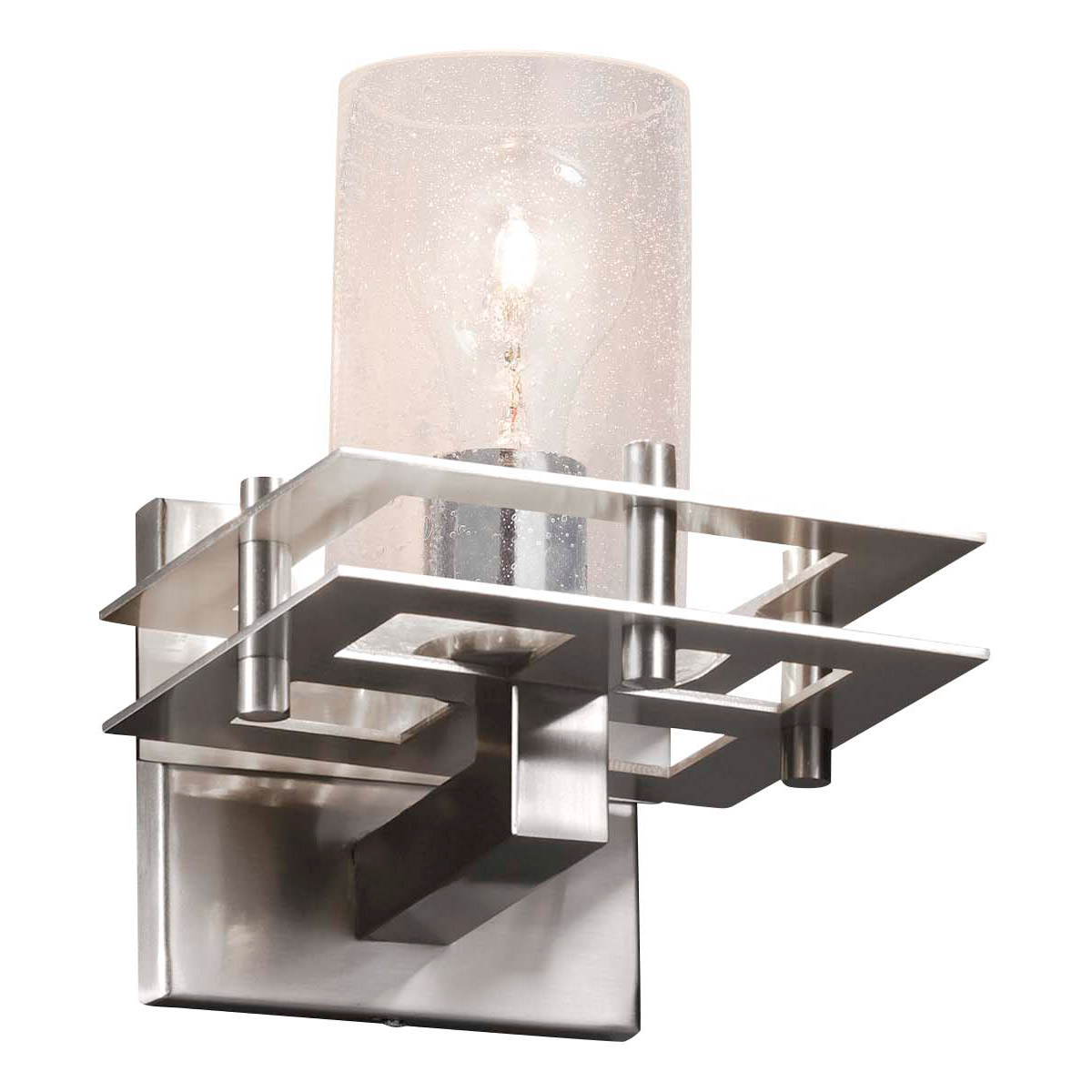 Justice Design FSN-8171-10-FRCR-DBRZ Fusion Wall Sconce Wall Light in Dark Bronze, Cylinder with Flat Rim, Incandescent, Frosted Crackle Fusion