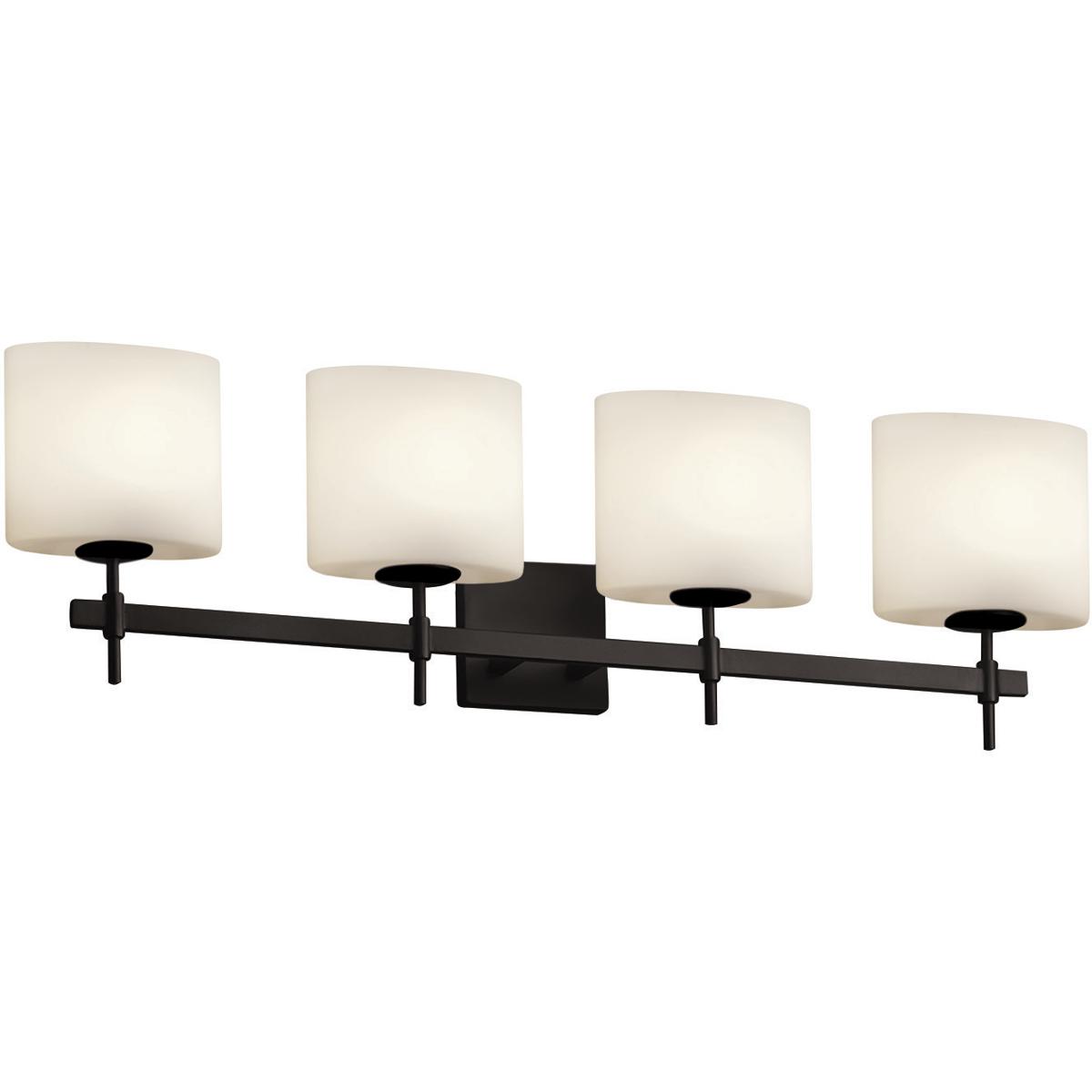 Justice Design FSN-8414-30-OPAL-MBLK Fusion 4 Light 33.5 inch Matte Black Bath Bar Wall Light in Oval, Incandescent, Opal Fusion, Oval