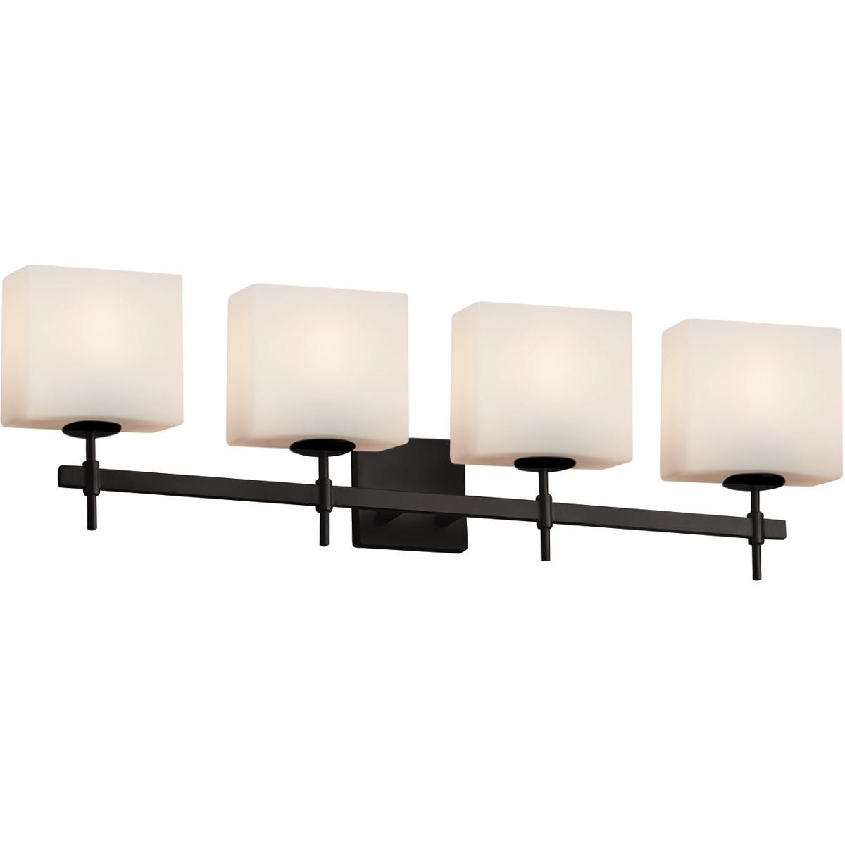Justice Design FSN-8414-55-OPAL-MBLK Fusion 4 Light 32.5 inch Matte Black Bath Bar Wall Light in Rectangle, Incandescent, Opal Fusion, Rectangle