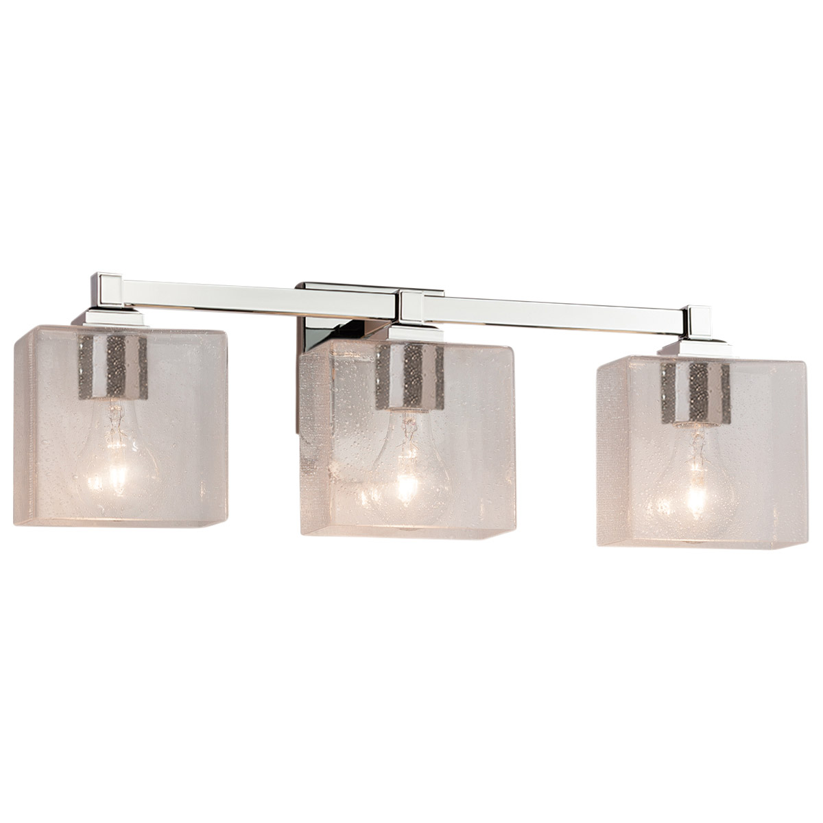 Justice Design FSN-8433-55-SEED-CROM Fusion 3 Light 22 inch Polished Chrome Bath Bar Wall Light in Rectangle, Incandescent, Seeded Fusion