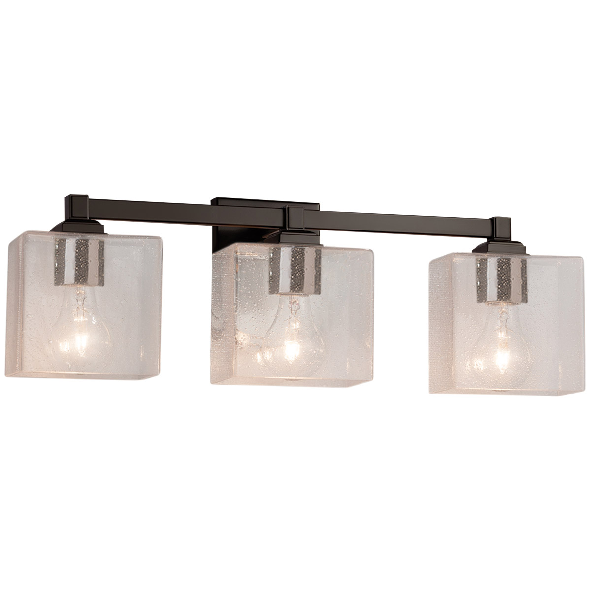 Justice Design FSN-8433-55-SEED-DBRZ Fusion 3 Light 22 inch Dark Bronze Bath Bar Wall Light in Rectangle, Incandescent, Seeded Fusion