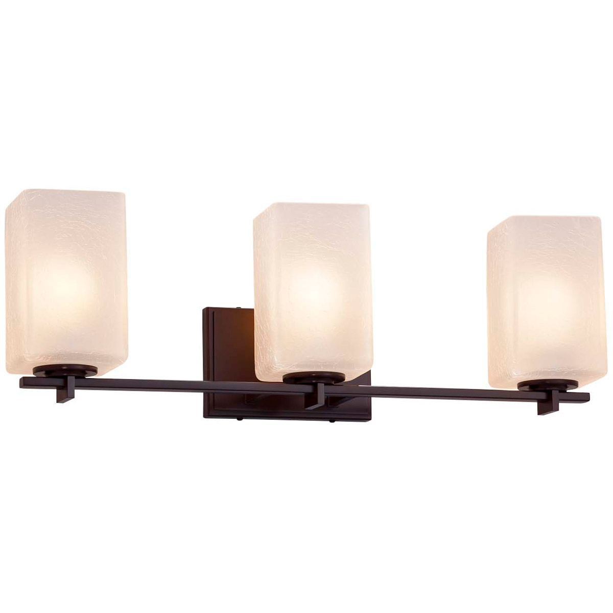 Justice Design FSN-8443-15-FRCR-DBRZ Fusion 3 Light 24 inch Dark Bronze Bath Bar Wall Light in Square with Flat Rim, Incandescent, Frosted Crackle Fus