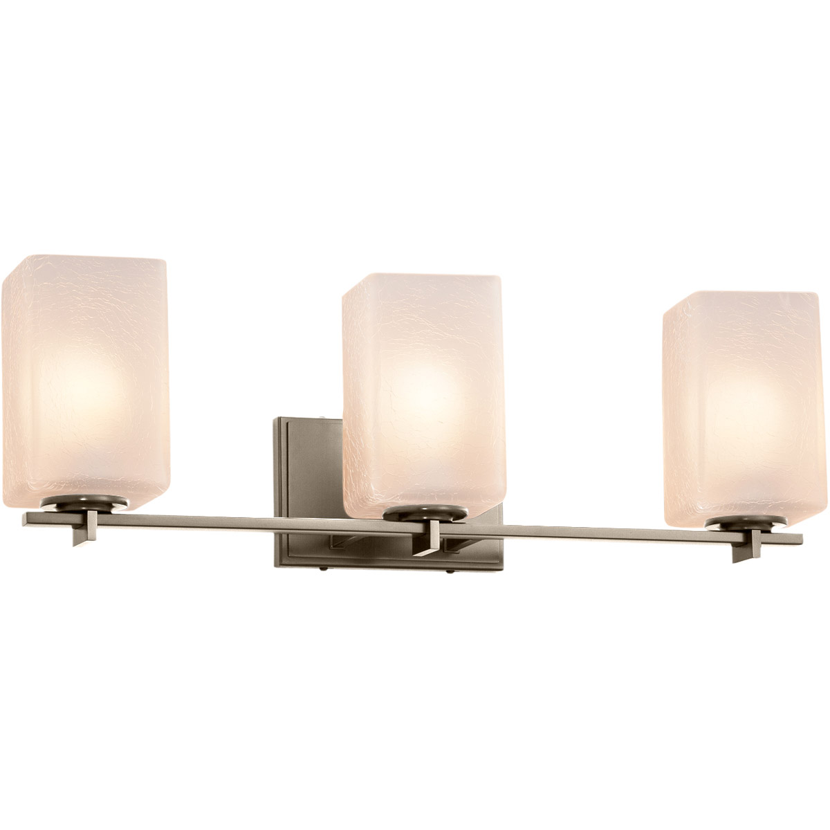 Justice Design FSN-8443-15-FRCR-NCKL Fusion 3 Light 24 inch Brushed Nickel Bath Bar Wall Light in Square with Flat Rim, Incandescent, Frosted Crackle 