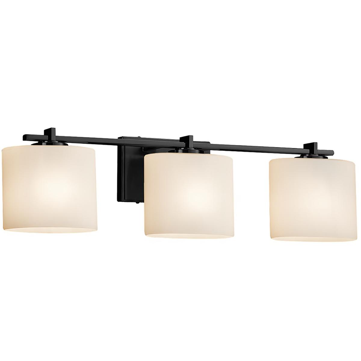 Justice Design FSN-8443-30-OPAL-MBLK Fusion Collection - Era Family 3 Light 26.75 inch Matte Black with Opal Bath Bar Wall Light in Oval, Incandescent