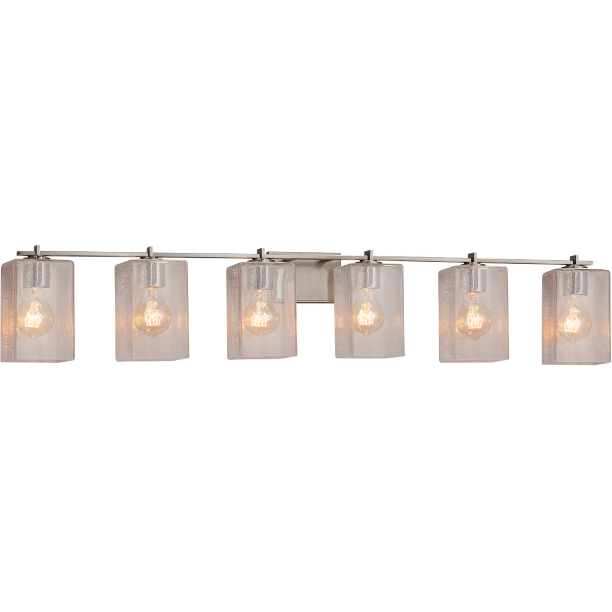 Justice Design FSN-8446-15-SEED-NCKL Fusion 6 Light 54 inch Brushed Nickel Bath Bar Wall Light in Square with Flat Rim, Incandescent, Seeded Fusion