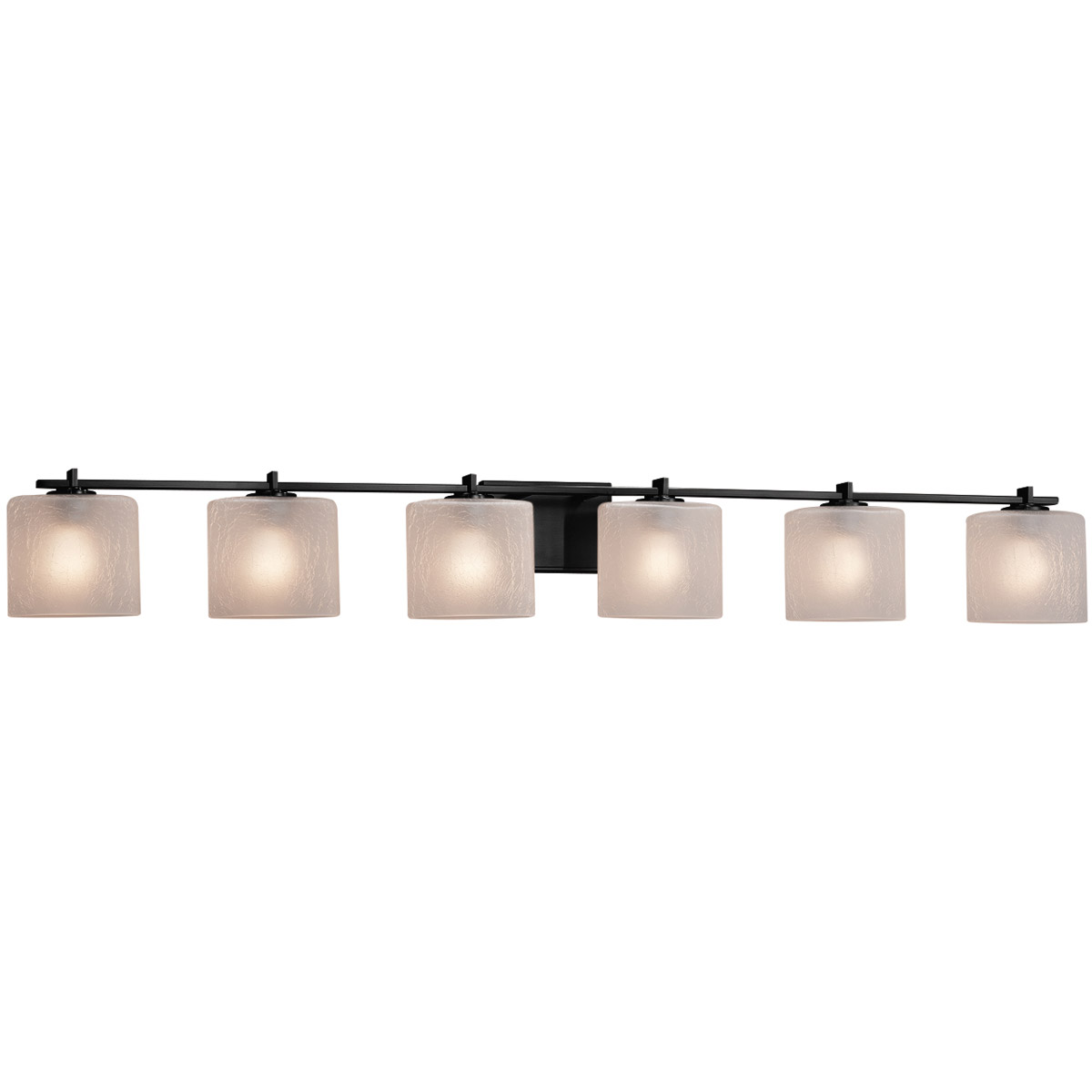 Justice Design FSN-8446-30-FRCR-MBLK Fusion 6 Light 56.5 inch Matte Black Bath Bar Wall Light in Oval, Incandescent, Frosted Crackle Fusion
