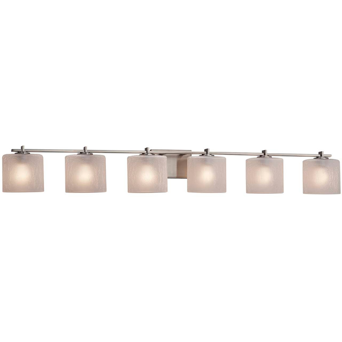 Justice Design FSN-8446-30-FRCR-NCKL Fusion 6 Light 56.5 inch Brushed Nickel Bath Bar Wall Light in Oval, Incandescent, Frosted Crackle Fusion