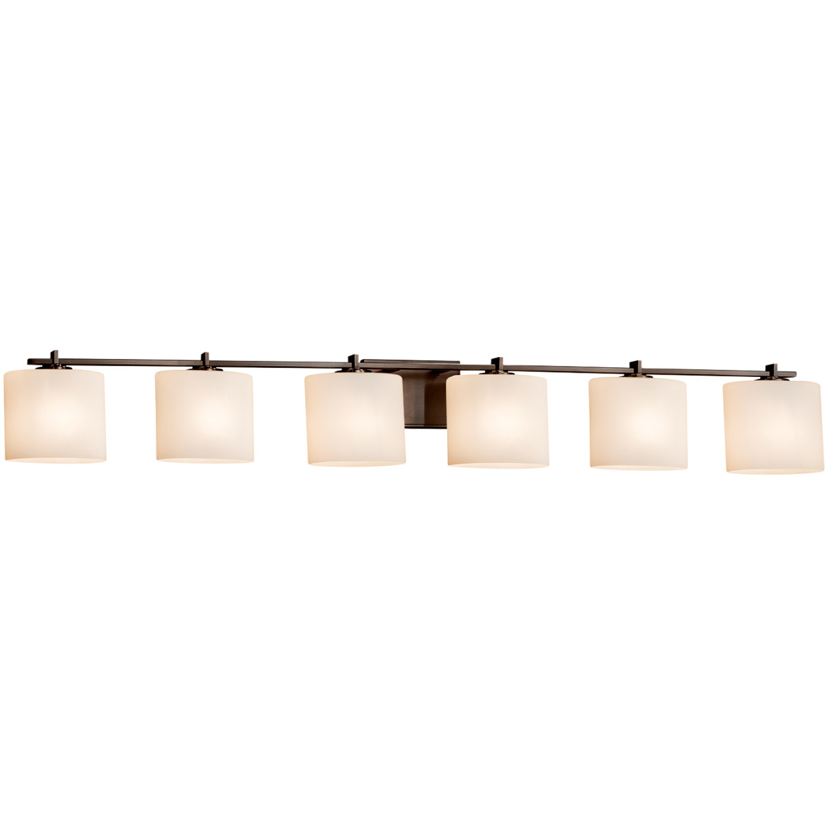 Justice Design FSN-8446-30-OPAL-DBRZ Fusion 6 Light 56.5 inch Dark Bronze Bath Bar Wall Light in Oval, Incandescent, Opal Fusion