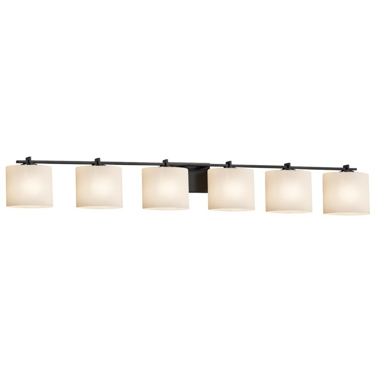 Justice Design FSN-8446-30-OPAL-MBLK Fusion 6 Light 56.5 inch Matte Black Bath Bar Wall Light in Oval, Incandescent, Opal Fusion, Oval