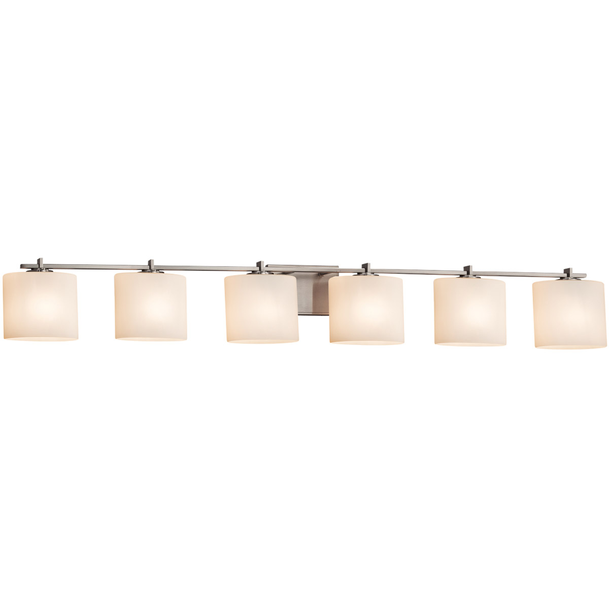 Justice Design FSN-8446-30-OPAL-NCKL Fusion 6 Light 56.5 inch Brushed Nickel Bath Bar Wall Light in Oval, Incandescent, Opal Fusion