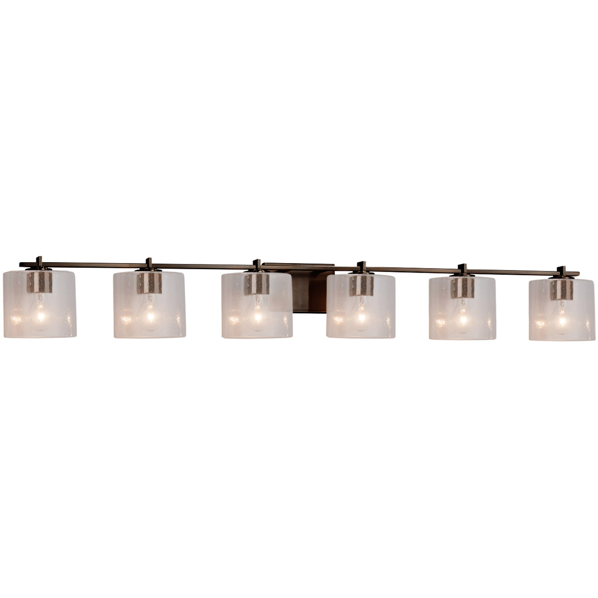 Justice Design FSN-8446-30-SEED-DBRZ Fusion 6 Light 56.5 inch Dark Bronze Bath Bar Wall Light in Oval, Incandescent, Seeded Fusion