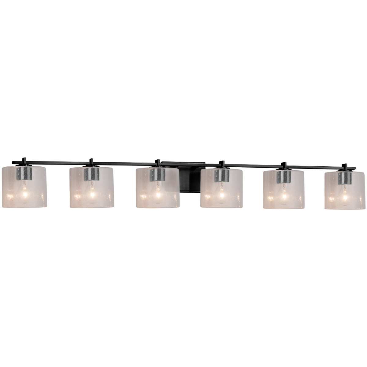 Justice Design FSN-8446-30-SEED-MBLK Fusion 6 Light 56.5 inch Matte Black Bath Bar Wall Light in Oval, Incandescent, Seeded Fusion