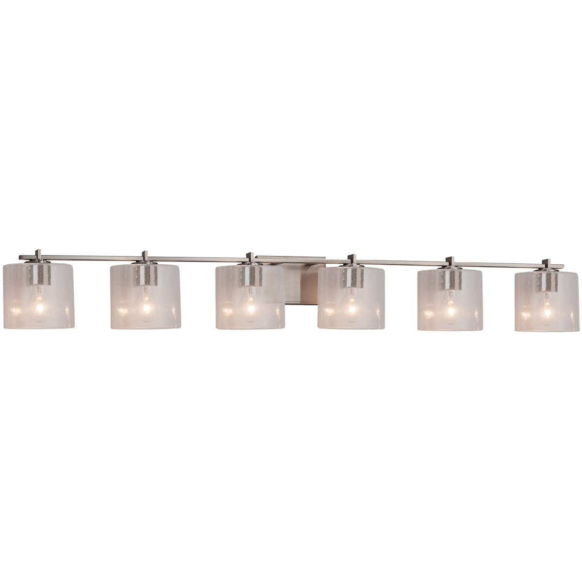 Justice Design FSN-8446-30-SEED-NCKL Fusion 6 Light 56.5 inch Brushed Nickel Bath Bar Wall Light in Oval, Incandescent, Seeded Fusion