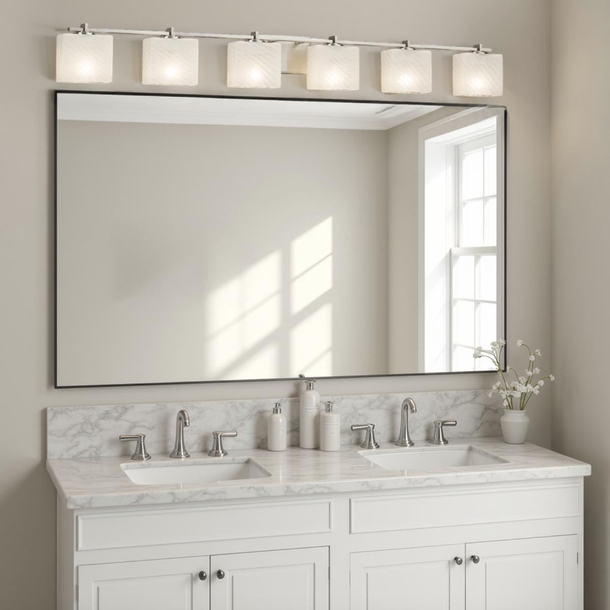 Justice Design FSN-8446-55-WEVE-NCKL Fusion 6 Light 54 inch Brushed Nickel Bath Bar Wall Light in Rectangle, Incandescent, Weave Fusion