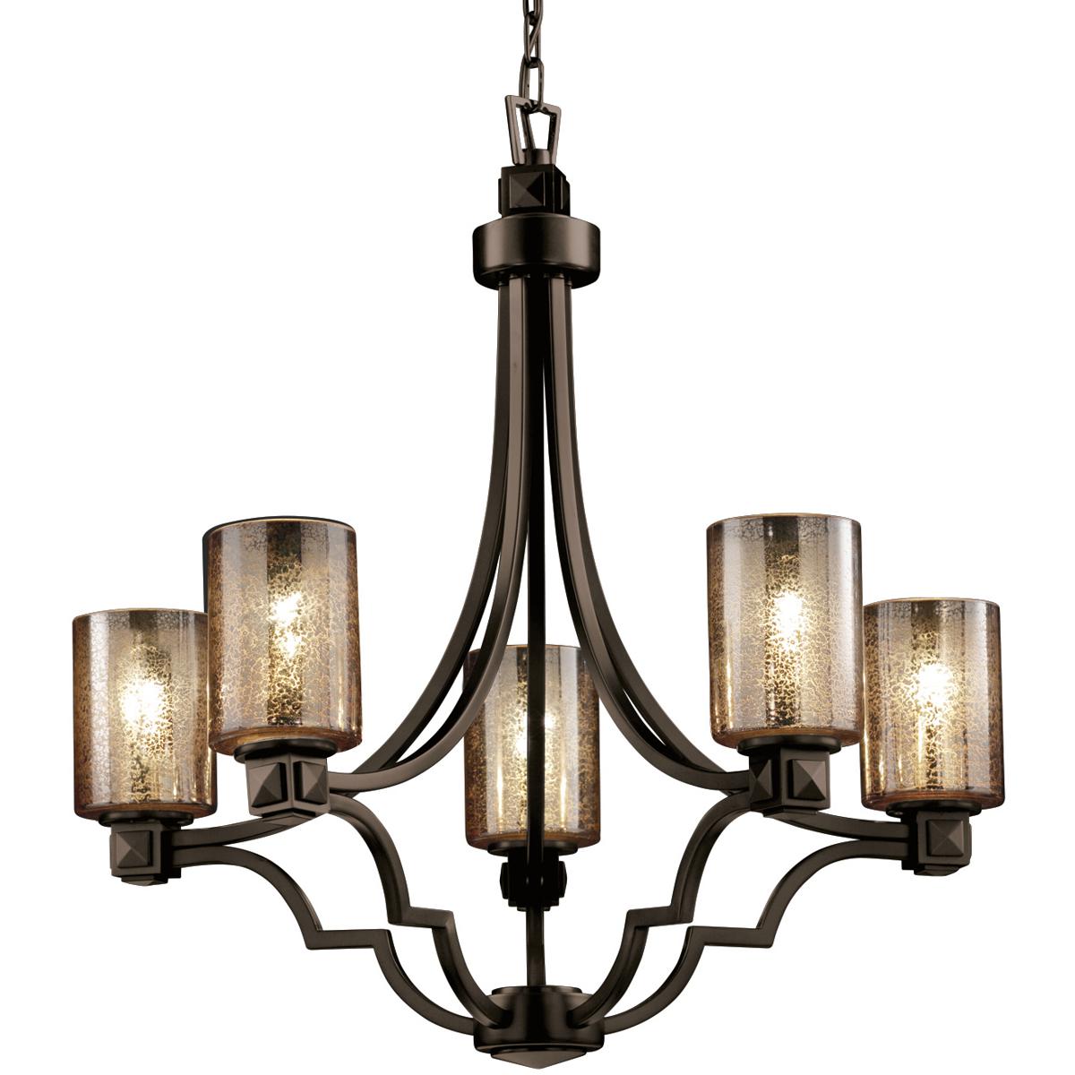Justice Design FSN-8500-10-SEED-NCKL Fusion 5 Light 28 inch Brushed Nickel Chandelier Ceiling Light in Cylinder with Flat Rim, Incandescent, Seeded Fu