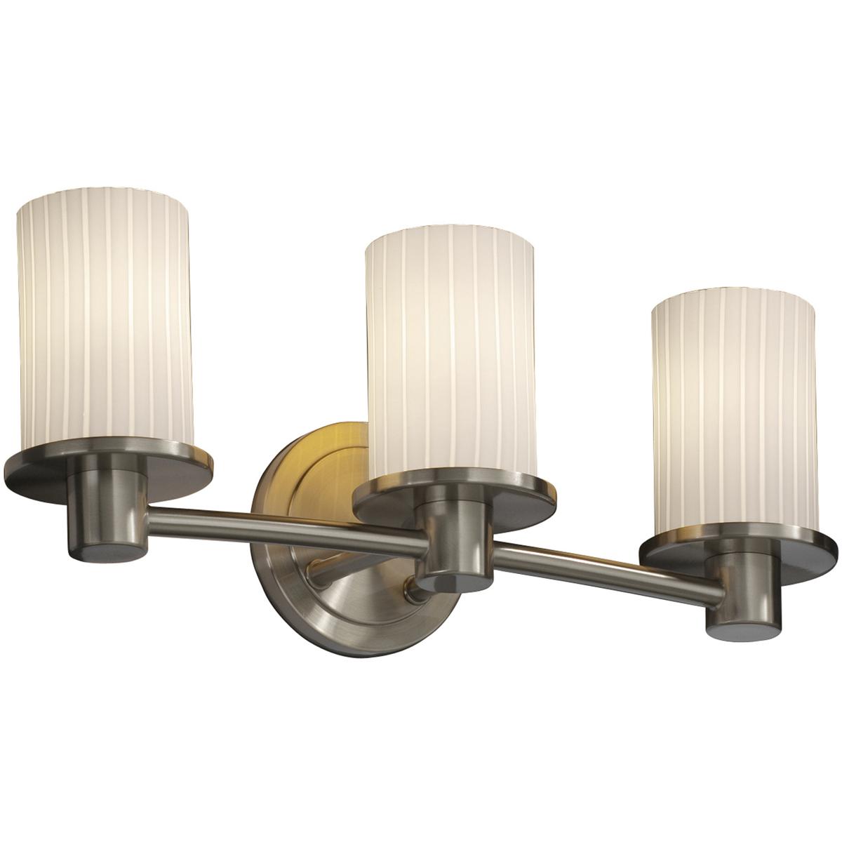 Justice Design FSN-8513-10-RBON-NCKL Fusion 3 Light 20 inch Brushed Nickel Bath Bar Wall Light in Incandescent, Ribbon Fusion