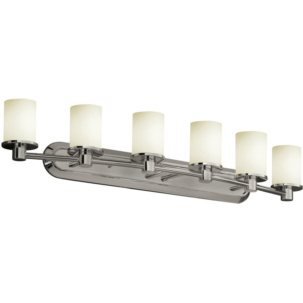 Justice Design FSN-8516-10-OPAL-NCKL Fusion 6 Light 43.75 inch Brushed Nickel Bath Bar Wall Light in Incandescent, Opal Fusion, Cylinder