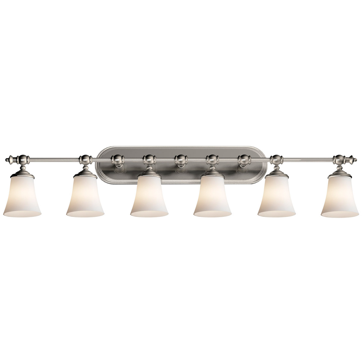 Justice Design FSN-8526-20-OPAL-NCKL Fusion 6 Light 48 inch Brushed Nickel Bath Bar Wall Light in Incandescent, Opal Fusion