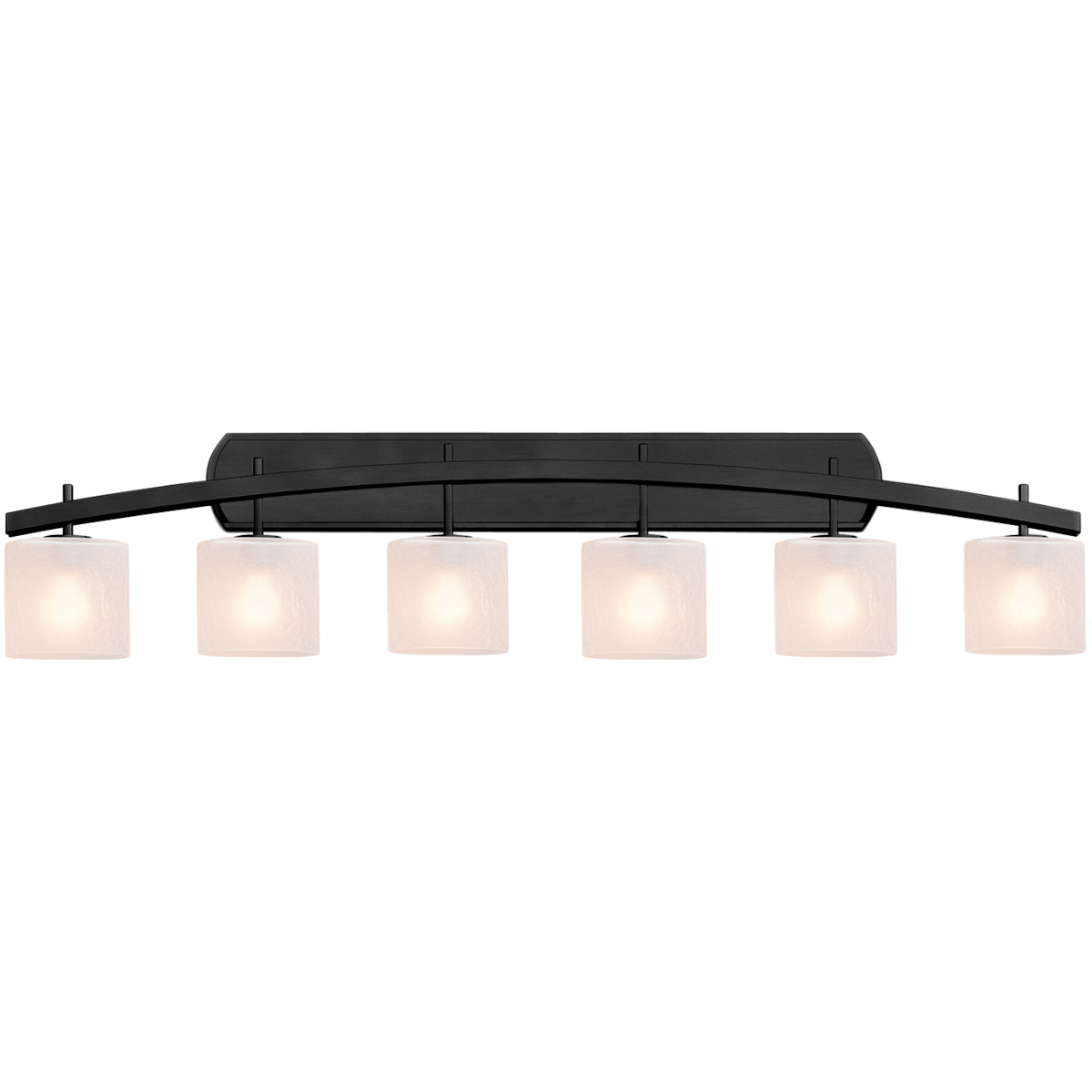 Justice Design FSN-8596-30-FRCR-MBLK Fusion 6 Light 55.5 inch Matte Black Bath Bar Wall Light in Oval, Incandescent, Frosted Crackle Fusion