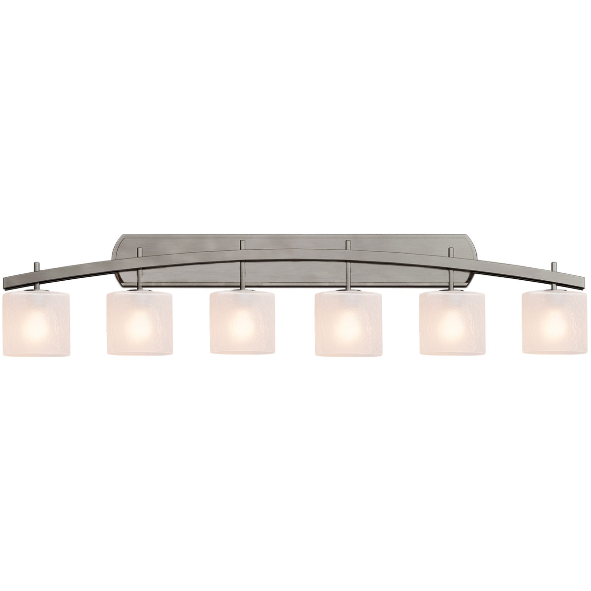 Justice Design FSN-8596-30-FRCR-NCKL Fusion 6 Light 55.5 inch Brushed Nickel Bath Bar Wall Light in Oval, Incandescent, Frosted Crackle Fusion