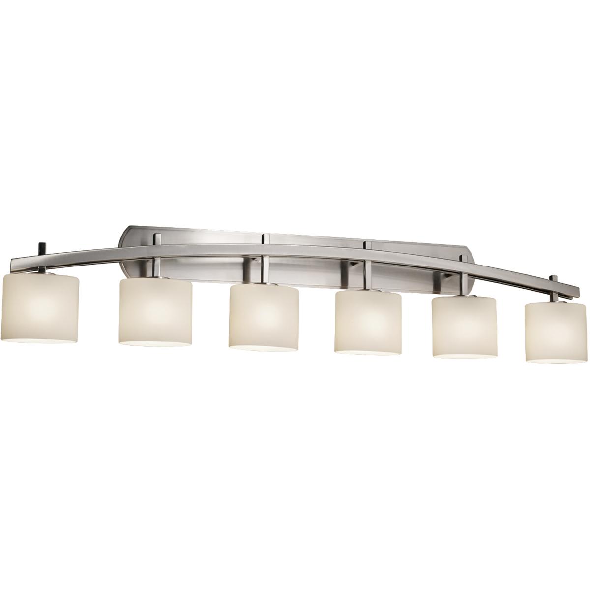 Justice Design FSN-8596-30-OPAL-NCKL Fusion 6 Light 56.5 inch Brushed Nickel and Opal Bath Bar Wall Light in Oval, Incandescent