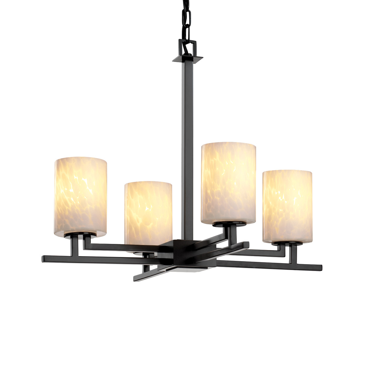 Justice Design FSN-8700-15-FRCR-NCKL Fusion 4 Light 23 inch Brushed Nickel Chandelier Ceiling Light in Square with Flat Rim, Incandescent, Frosted Cra