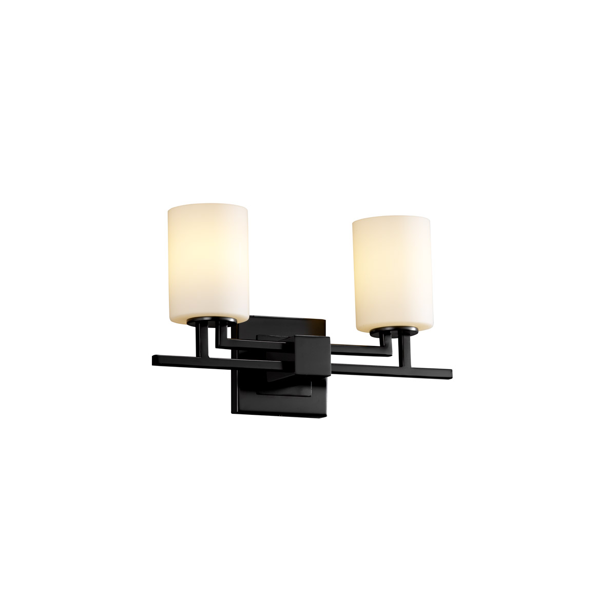 Justice Design FSN-8702-10-OPAL-MBLK Fusion 2 Light 16 inch Matte Black Bath Bar Wall Light in Cylinder with Flat Rim, Incandescent, Opal Fusion