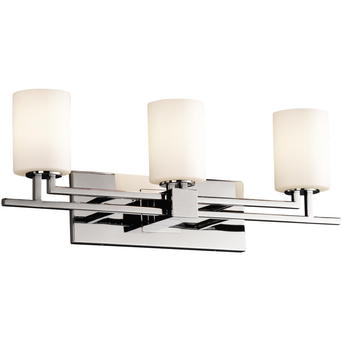 Justice Design FSN-8703-10-OPAL-CROM Fusion 3 Light 26 inch Polished Chrome Bath Bar Wall Light in Cylinder with Flat Rim, Incandescent, Opal Fusion