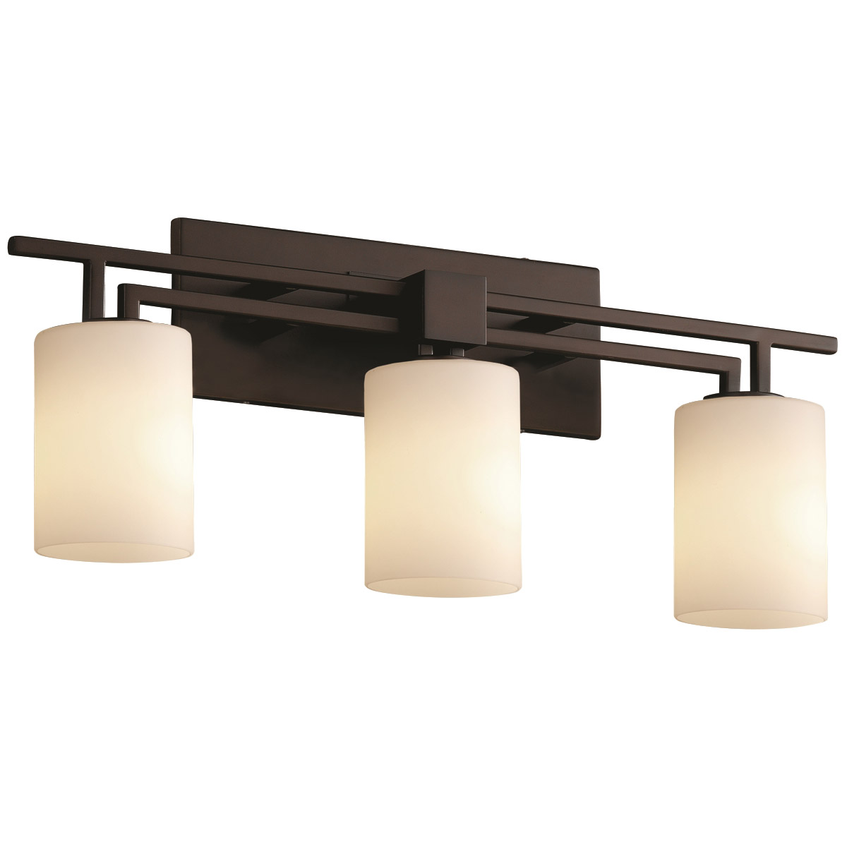 Justice Design FSN-8703-10-OPAL-DBRZ Fusion 3 Light 26 inch Dark Bronze Bath Bar Wall Light in Cylinder with Flat Rim, Incandescent, Opal Fusion