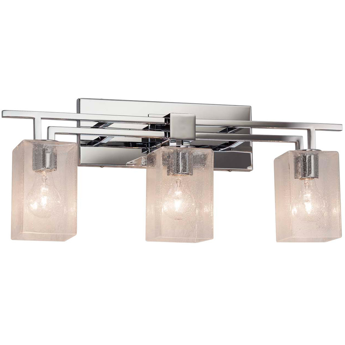 Justice Design FSN-8703-15-SEED-CROM Fusion 3 Light 26 inch Polished Chrome Bath Bar Wall Light in Square with Flat Rim, Incandescent, Seeded Fusion
