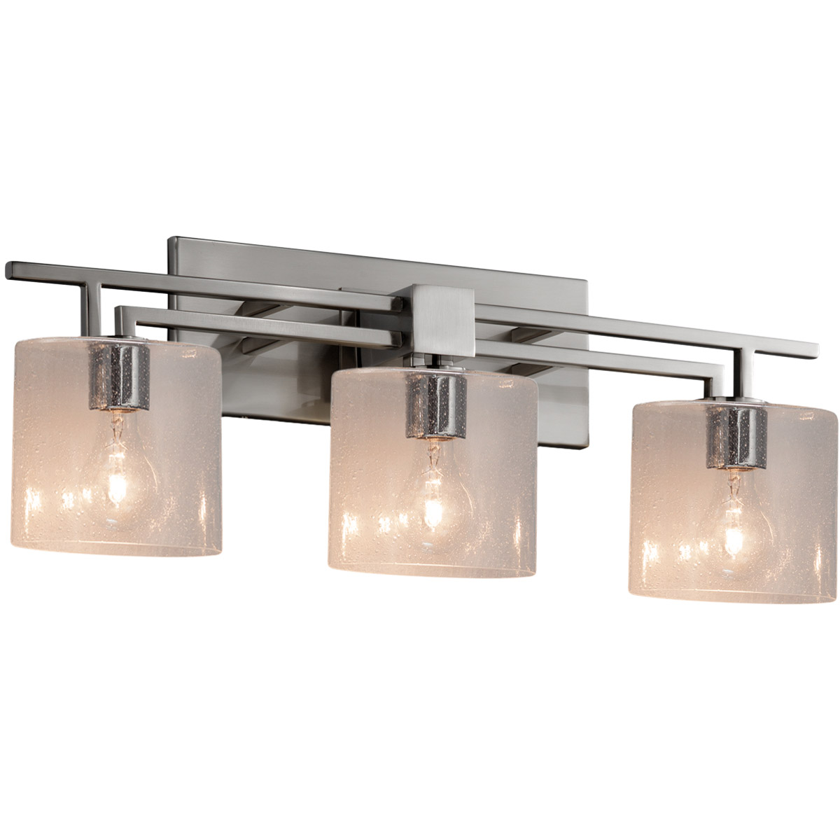 Justice Design FSN-8703-30-SEED-NCKL Fusion 3 Light 26 inch Brushed Nickel Bath Bar Wall Light in Oval, Incandescent, Seeded Fusion