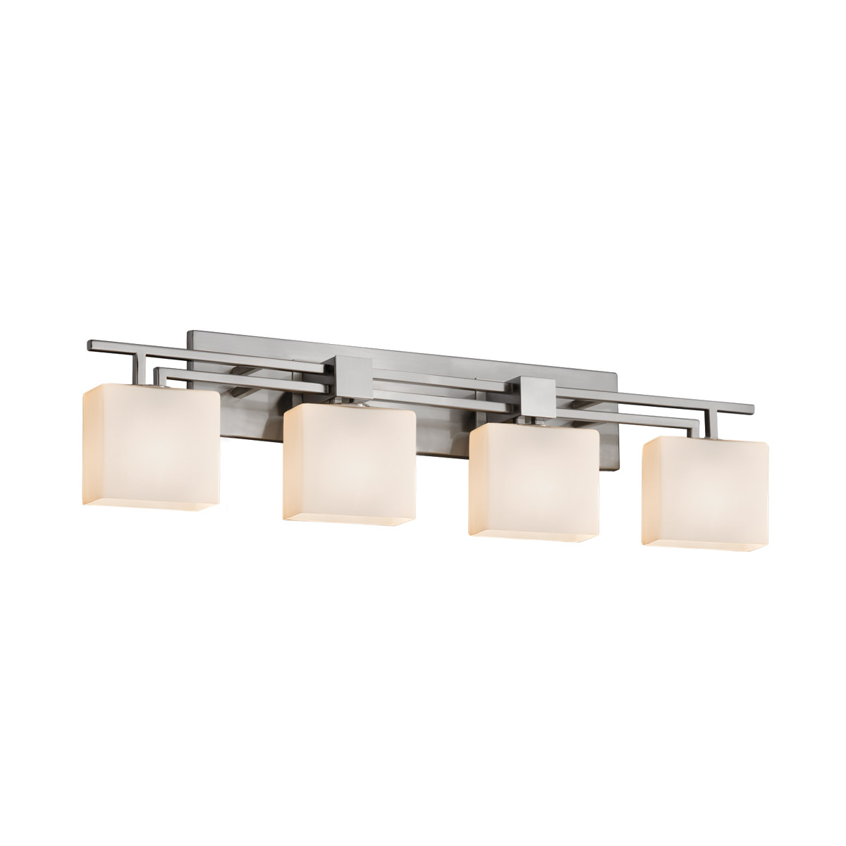 Justice Design FSN-8704-55-OPAL-NCKL Fusion 4 Light 36 inch Brushed Nickel Vanity Light Wall Light in Rectangle, Incandescent, Opal Fusion