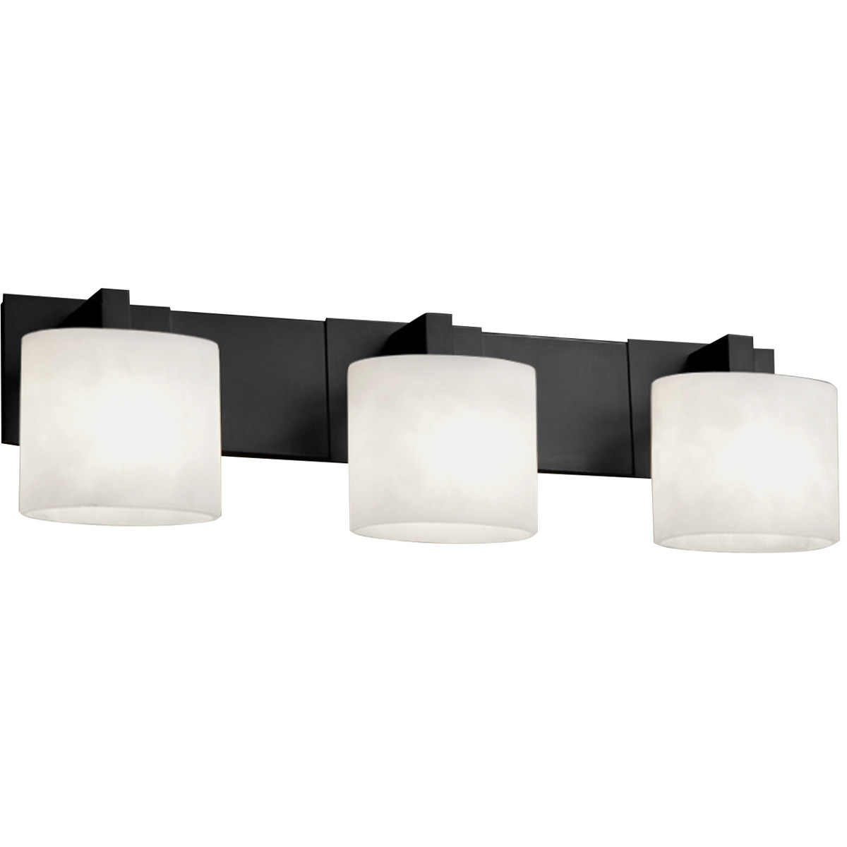 Justice Design FSN-8923-30-OPAL-MBLK Fusion 3 Light 28 inch Matte Black Bath Bar Wall Light in Oval, Incandescent, Opal Fusion