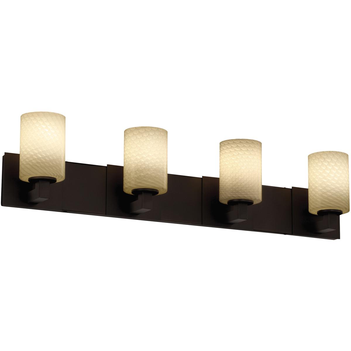 Justice Design FSN-8924-10-ALMD-ABRS-LED4-2800 Fusion LED 35.25 inch Antique Brass Bath Bar Wall Light in 2800 Lm LED, Cylinder with Flat Rim, Almond 