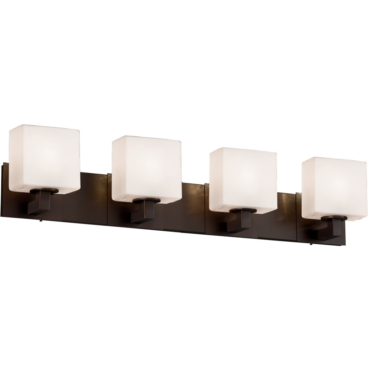 Justice Design FSN-8924-55-OPAL-DBRZ Fusion 4 Light 35.25 inch Dark Bronze Vanity Light Wall Light in Rectangle, Incandescent, Opal Fusion