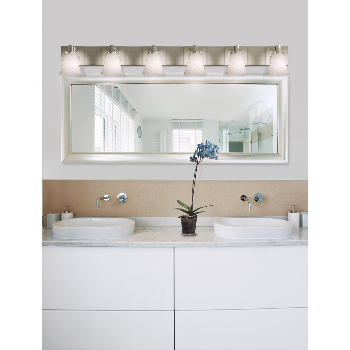 Justice Design FSN-8926-55-SEED-NCKL-LED6-4200 Fusion LED 55.5 inch Brushed Nickel Bath Bar Wall Light in 4200 Lm LED, Rectangle, Seeded Fusion
