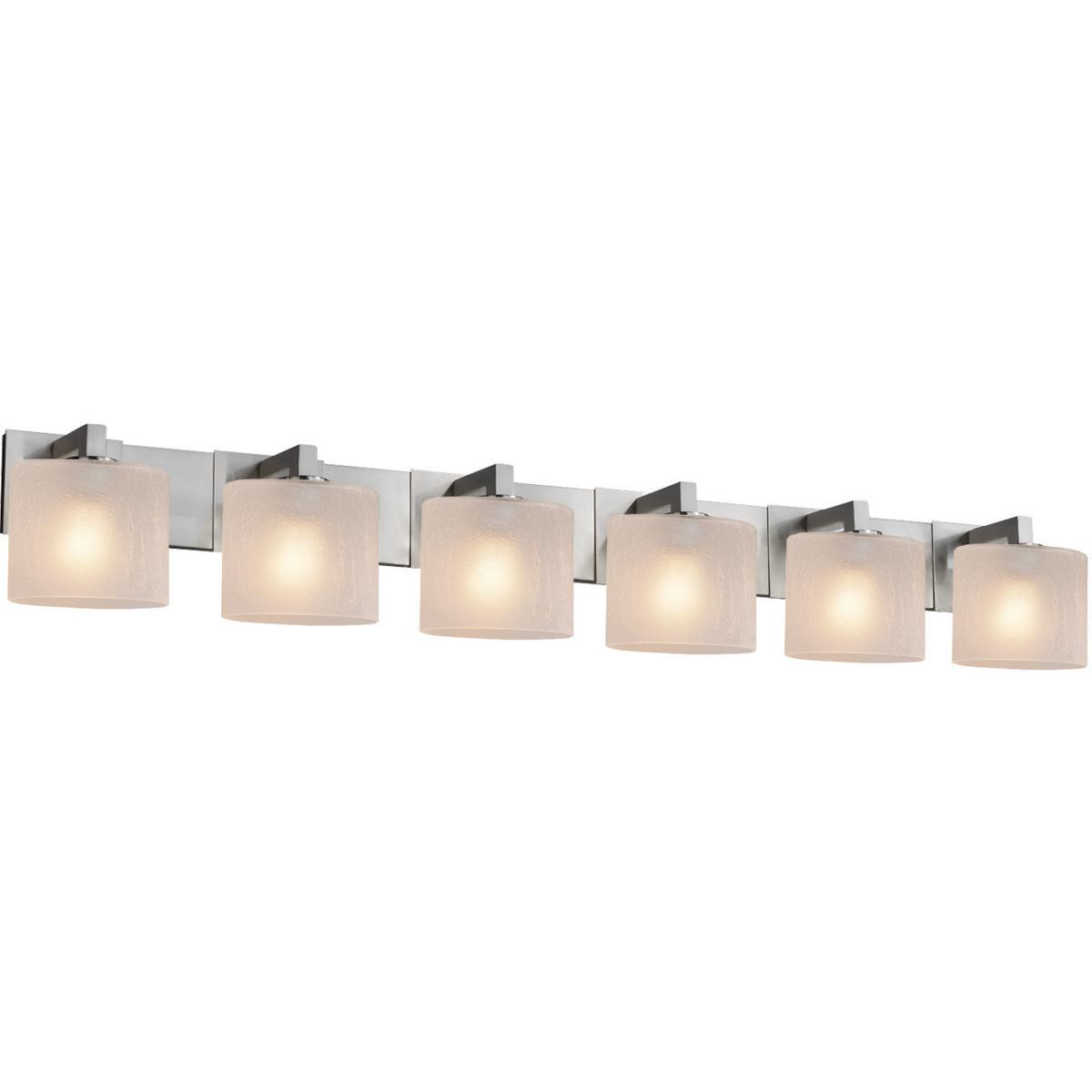 Justice Design FSN-8926-30-FRCR-NCKL Fusion 6 Light 55.5 inch Brushed Nickel Bath Bar Wall Light in Oval, Incandescent, Frosted Crackle Fusion, Oval