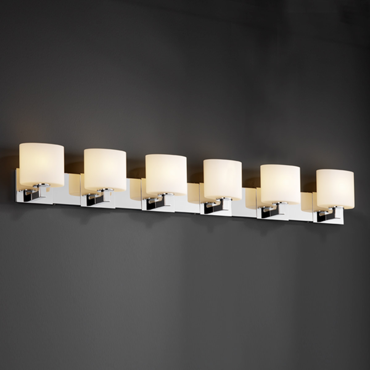 Justice Design FSN-8926-30-OPAL-CROM Fusion 6 Light 56.5 inch Polished Chrome Bath Bar Wall Light in Oval, Incandescent, Opal Fusion