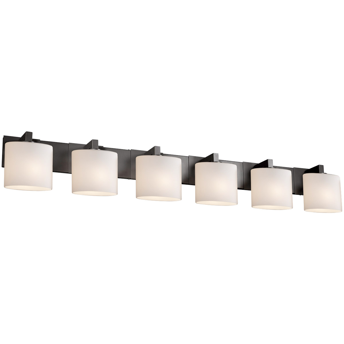 Justice Design FSN-8926-30-OPAL-MBLK Fusion 6 Light 56.5 inch Matte Black Bath Bar Wall Light in Oval, Incandescent, Opal Fusion
