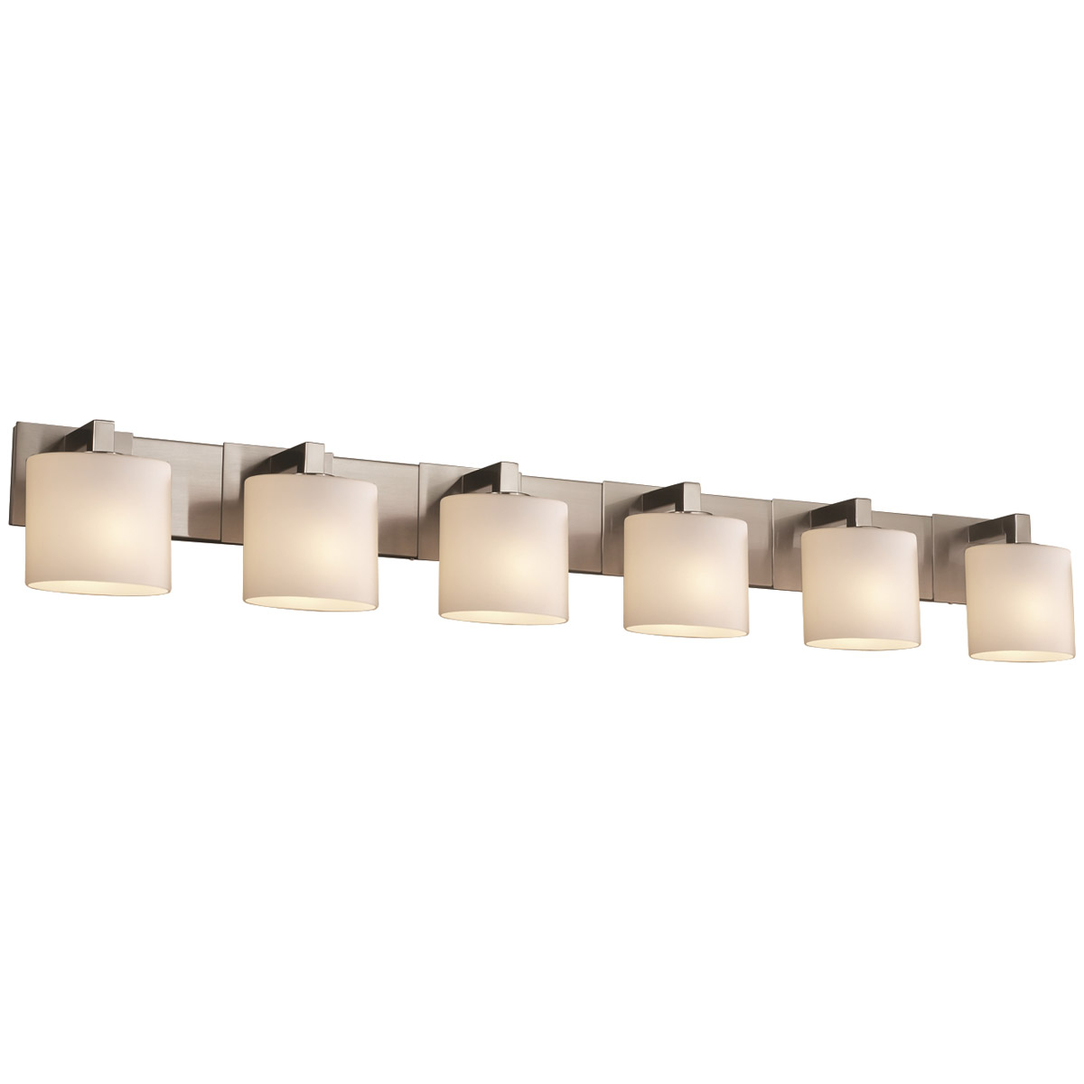 Justice Design FSN-8926-30-OPAL-NCKL Fusion 6 Light 56.5 inch Brushed Nickel Bath Bar Wall Light in Oval, Incandescent, Opal Fusion