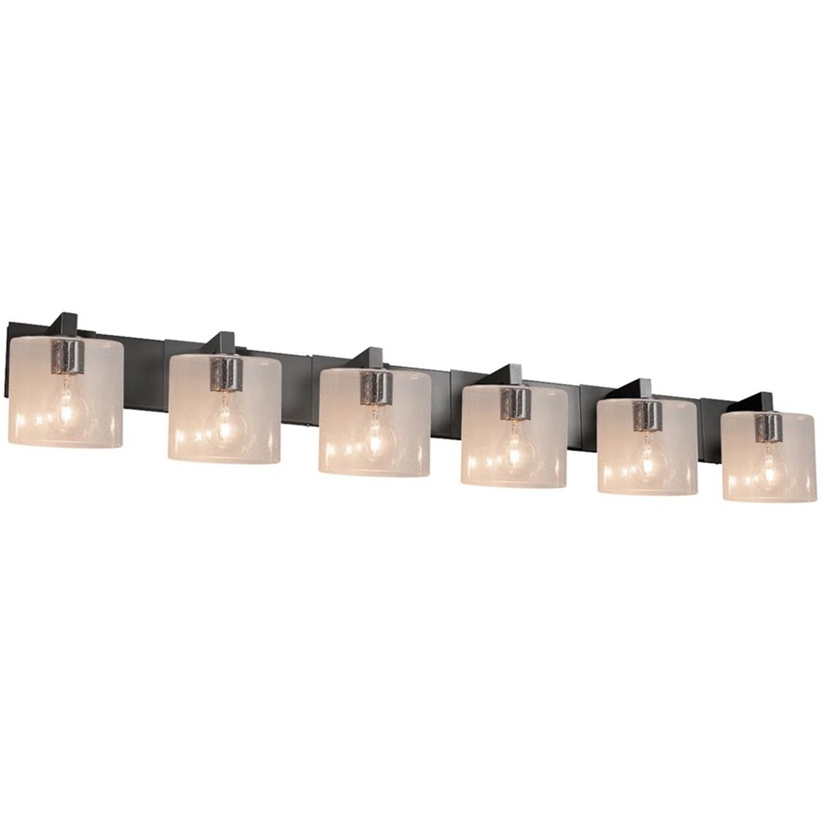 Justice Design FSN-8926-30-SEED-MBLK Fusion 6 Light 55.5 inch Matte Black Bath Bar Wall Light in Oval, Incandescent, Seeded Fusion, Oval