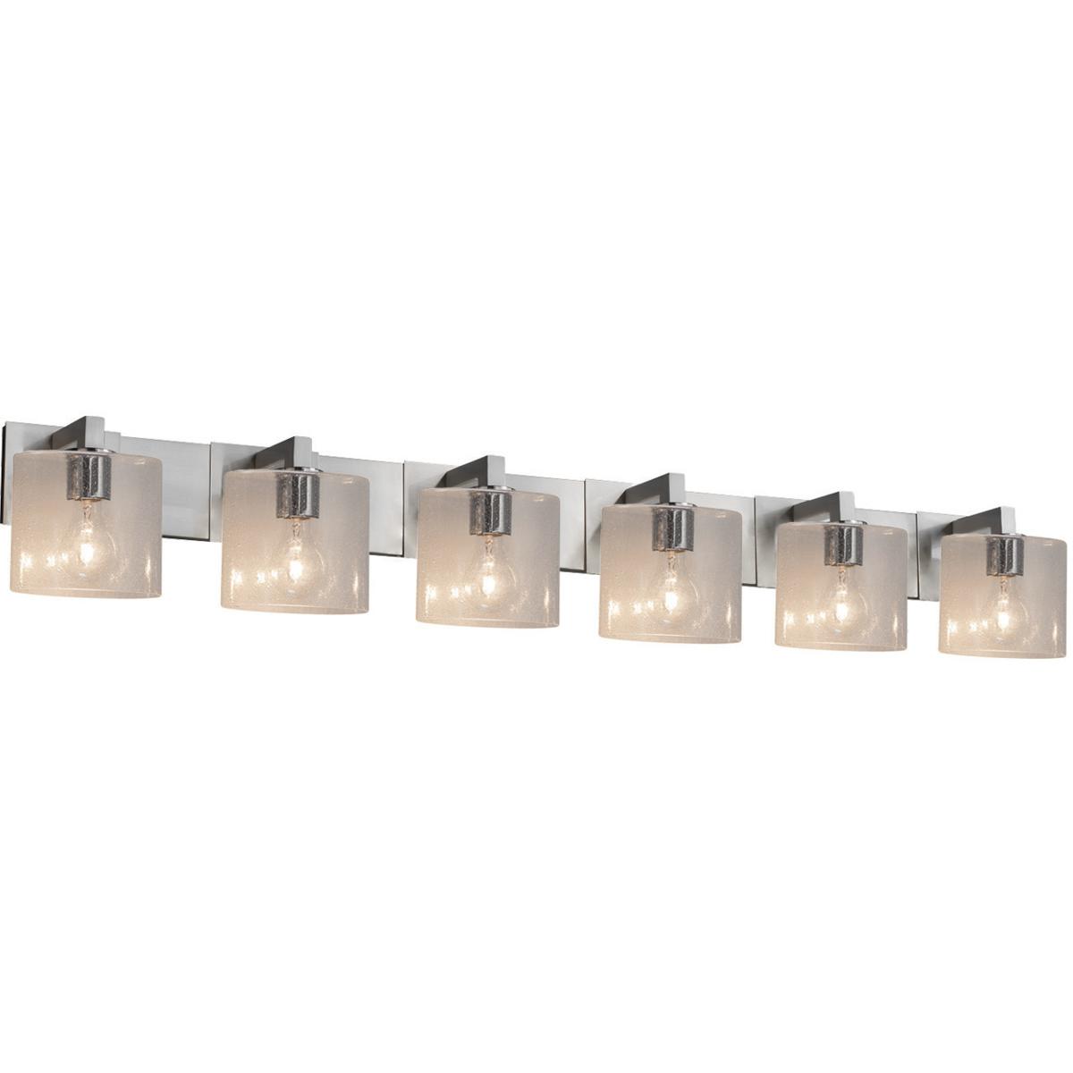 Justice Design FSN-8926-30-SEED-NCKL Fusion 6 Light 55.5 inch Brushed Nickel Bath Bar Wall Light in Oval, Incandescent, Seeded Fusion, Oval