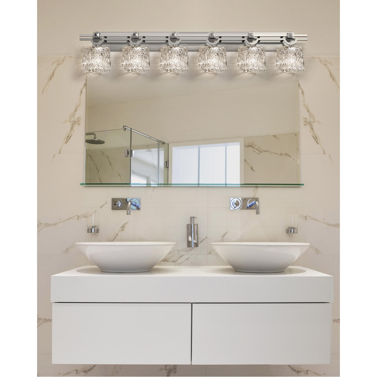Justice Design GLA-8506-16-AMBR-NCKL-LED6-4200 Veneto Luce 6 Light 59 inch Brushed Nickel Bath Vanity Light Wall Light in 4200 Lm LED, Amber (Veneto L