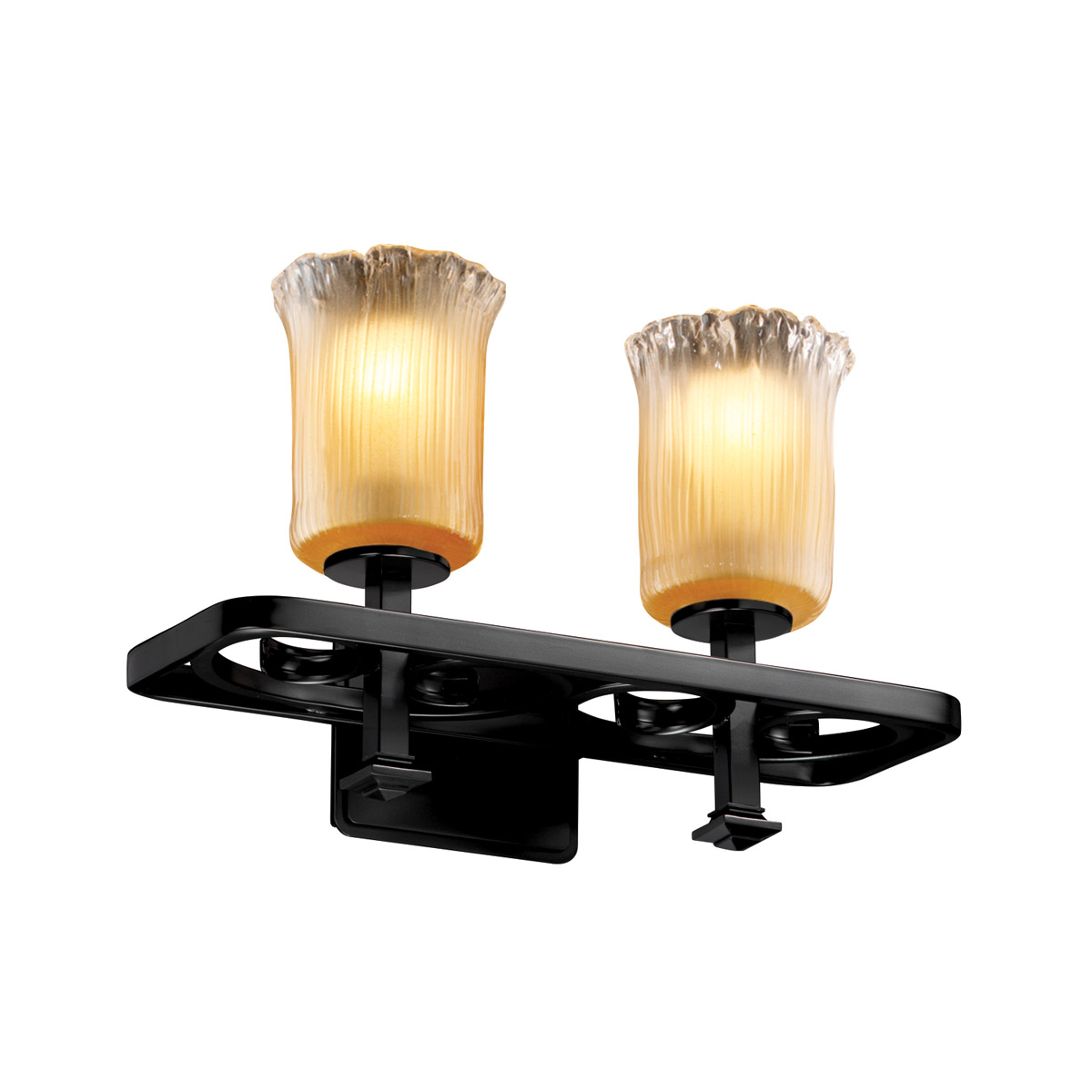 Justice Design GLA-8562-16-GLDC-MBLK Veneto Luce 2 Light 18 inch Matte Black Bath Bar Wall Light in Gold with Clear Rim (Veneto Luce), Cylinder with R