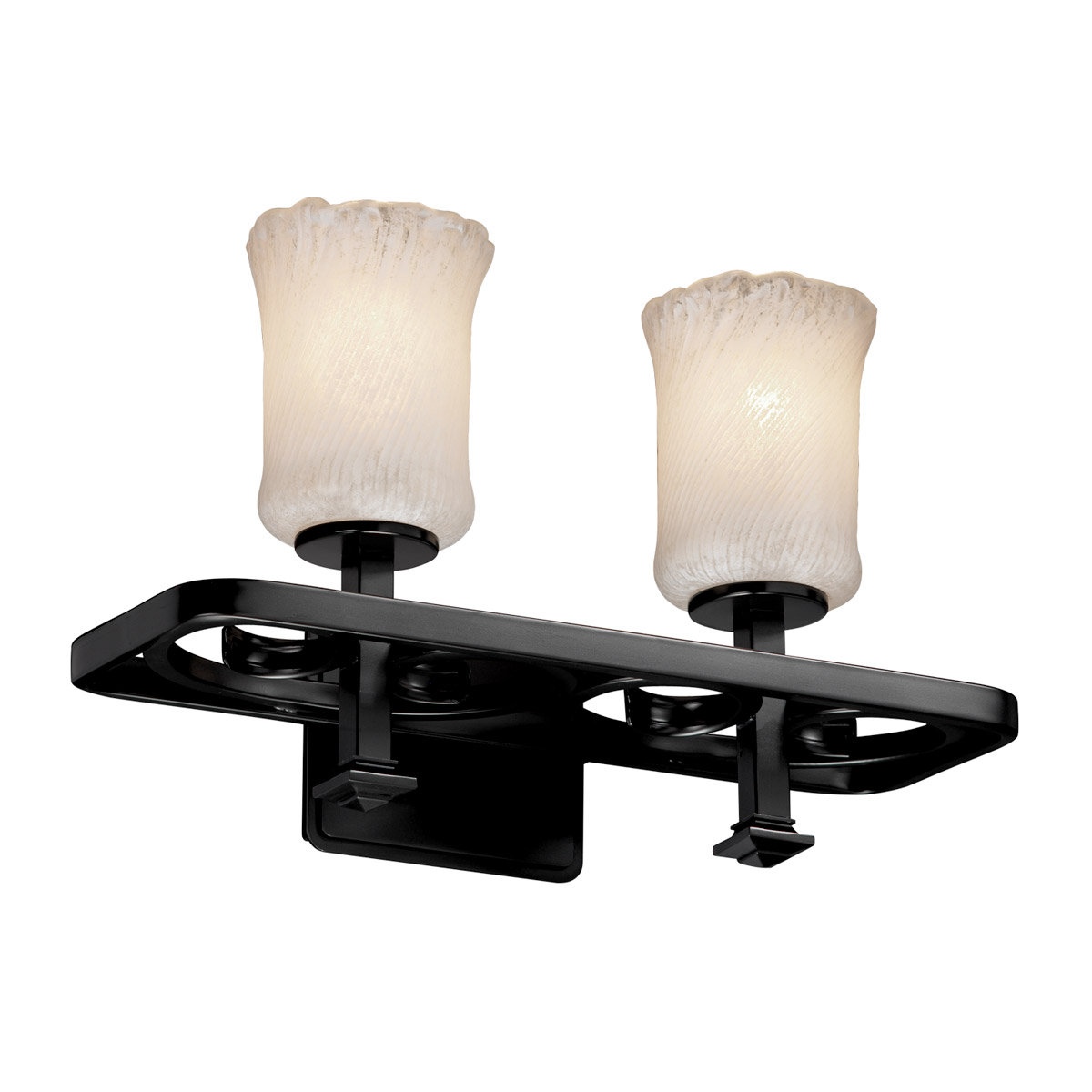 Justice Design GLA-8562-16-WHTW-MBLK Veneto Luce 2 Light 18 inch Matte Black Bath Bar Wall Light in Whitewash (Veneto Luce), Cylinder with Rippled Rim