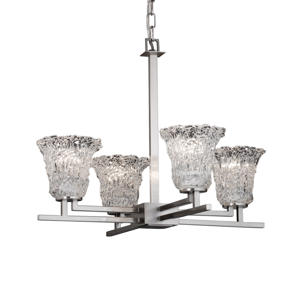 Justice Design GLA-8700-20-LACE-NCKL Veneto Luce 4 Light 23 inch Brushed Nickel Chandelier Ceiling Light in Lace (Veneto Luce), Round Flared, Incandes